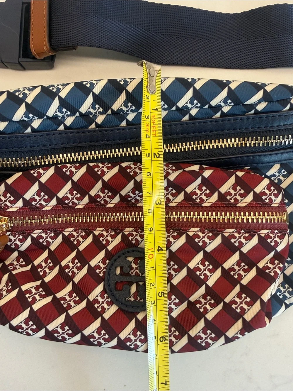 Tory Burch Convertible Crossbody Nylon Belt Bag - Dark Red & Navy Blue